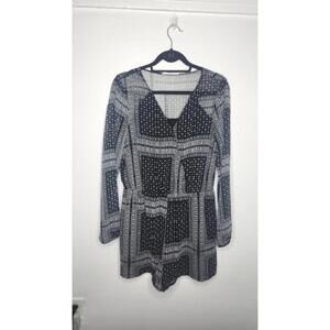 BCBGeneration Romper Womens Large Black White Boho Paisley Long Sleeve V Neck
